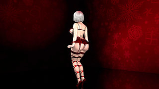 Cosplay 2B dances in lingerie for you on Christmas.