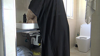 Lesbian Arab MILF in Hijabi Washing Her Girlfriends Tight Pussy
