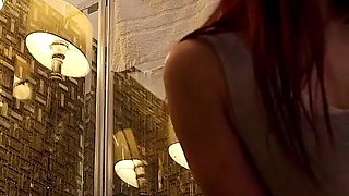 Hot and Sexy Meaty Pussy Redhead Girl Does a Show to Camera by Flashing Pussy Under Her Ripped Skirt No Panties