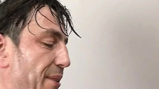 Hairy blonde German granny gets a facial after hard fuck
