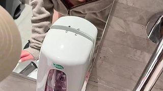 Gorgeous Asian girlfriend fucked doggystyle in public toilet