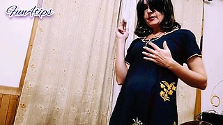 Hot Slut Wife Smoking Cigarette in Sexy Black Indian Dress