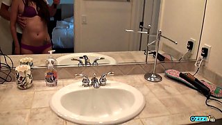 Petite Brunette Takes Hardcore Pounding All Over Apartment By Her Man