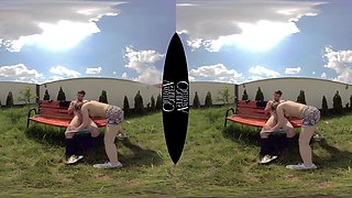 Petite Step Sis Couple's Wild Public Passion on Bench