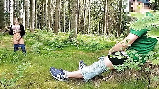 Dick Flash in the forest woman watches and masturbates. He joins sucks and I cum on her tits.