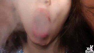 XO Bunny Big Red Lips Smoking Close Up POV
