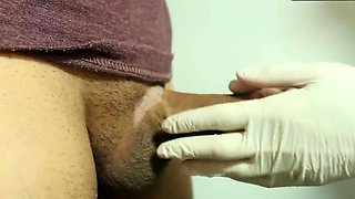 Sexy Doctor Blowjobs Patient's Cock with Latex Gloves -