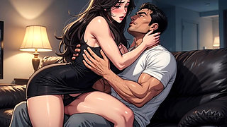 25yo Woman Fucks Stepfather on Sofa in Risky Quiet Sex (AI generated)
