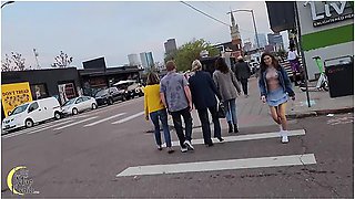 Big Tits Hot Wife Dared To Wear Ultra Sheer Top Through The Bar District