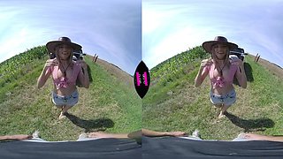 POV VR porn in 4k - amateur hardcore outdoors with busty blonde cowgirl