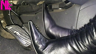 Pedal Pumping and Unzipping My Black Leather High Heeled Boots