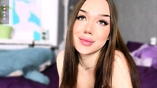 Tight tranny Yuri Myeon in red lingerie solo masturbation