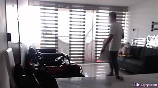 Big Busty Latina MILF Cleaner Jerks Off Huge Natural Tits - Homemade Part 3