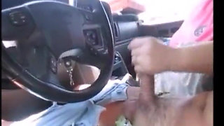 Wife Gives Sissy Girl a Handjob While Driving in Town Making a Cum Mess Everywhere
