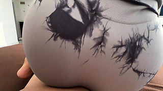 Perfect ass in ripped leggings ride dick in position Reverse cowgirl POV