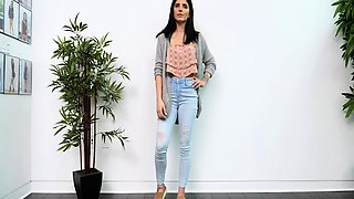 Amateur busty brunette masturbates and does hand job