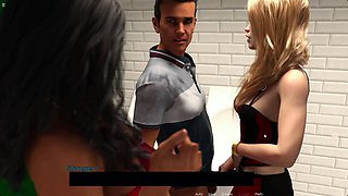 Two Horny Lesbian Girls Threesome With a Guy In Public Toilet