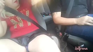 Hot Blonde MILF Flashes Panties to Uber Driver - Outdoor Car Masturbation & Pussy Play