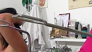 Cubby MILF with big natural tits secretly caught on her gyno exam