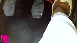 Pedal Pumping and Driving in Highway in Soft Worn Out Flats and Nylon Socks