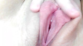 Rubbing my teen moist soaking wet shaved pussy close up