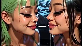 Hot Sexy Lesbians Tongue and Kiss Fetish, Ai Animation