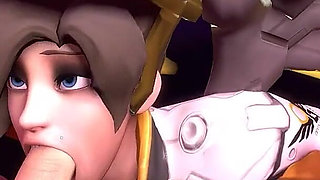 Mercy Sucks Dick on Her Knees in POV Overwatch Parody