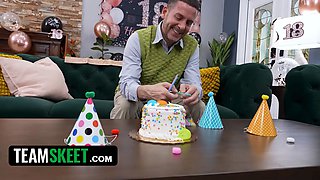 18th Birthday Surprise Turns into a Taboo Threesome When Stepdad Catches Juniper Fucking