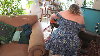 Best MILF Stepmom Fucks Stepson's Hard Cock While Cleaning in the Living Room