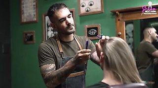 Blonde Teen Fucks Barber For Free Haircut - Sloppy Blowjob & Rough Doggystyle