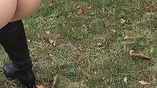 Hot Blonde MILF Pissing on Her Slave in the Backyard