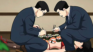 Sushi Girl: Rich Guys Eat Food off a Sexy Slut's Body and Then Fuck Her