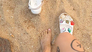 Look at My Toes in Crocs on the Beach