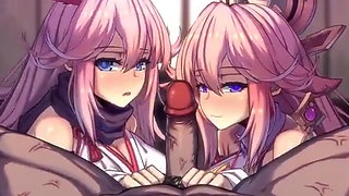Yae Miko & Yae Sakura Blowjob