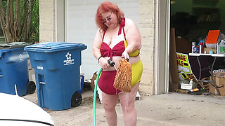 Car wash in and out of my iron man bikini set part 2 flashing