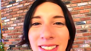 Skinny brunette MILF sucks and fucks a big cock