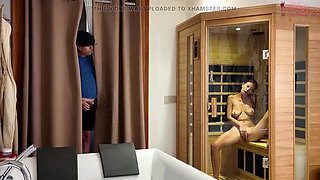 Italian Aunt Catches Young Men's Naked Sauna Plot - Blonde MILF Fucks & Sucks in Roleplay