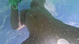 Naughty Blonde Pees in the Ocean Outdoor and Swimming Underwater