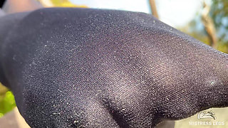 Black Pantyhose Feet Rubbing - Outdoor Nylon Soles Tease After the Climb - Part-1
