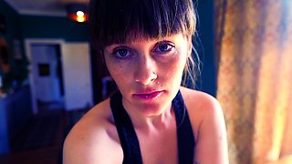 Amateur brunette couch pov and handjob cum