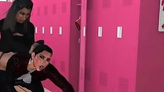 Strapon wielding lesbian dominating euro babe