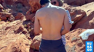 Hiking Threesome Creampie in the Desert with Blonde Amateur