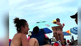 Morning beach nudity caught on by beach hidden cam