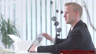 Gorgeous assistant facialized by manager