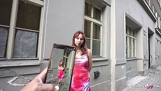 GERMAN SCOUT - Slim Redhead Girl Sandy Sugar with Bushy Pussy at Pick Up Casting Fuck