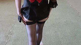 Public Flashing in Micro Skirt and Sexy Stockings