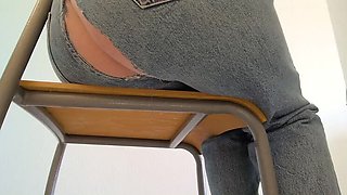 XxSlyxx Teases in Ripped Jeans Showing Her Big Ass and Thong