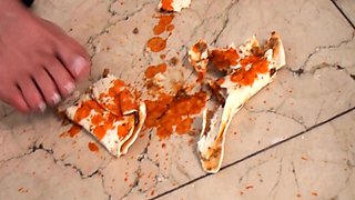 Light femdom and foot fetish play with brunette