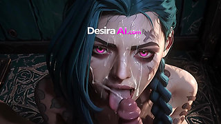 Tatooed Hottie Jinx Rides Hard, Finishing With Blowjob And Cum AI Generated