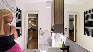 Big Ass Big Tits Amazingly Beautiful Blonde in the Bathroom Flashes Her Meaty Pussy Lips and Sexy Booty